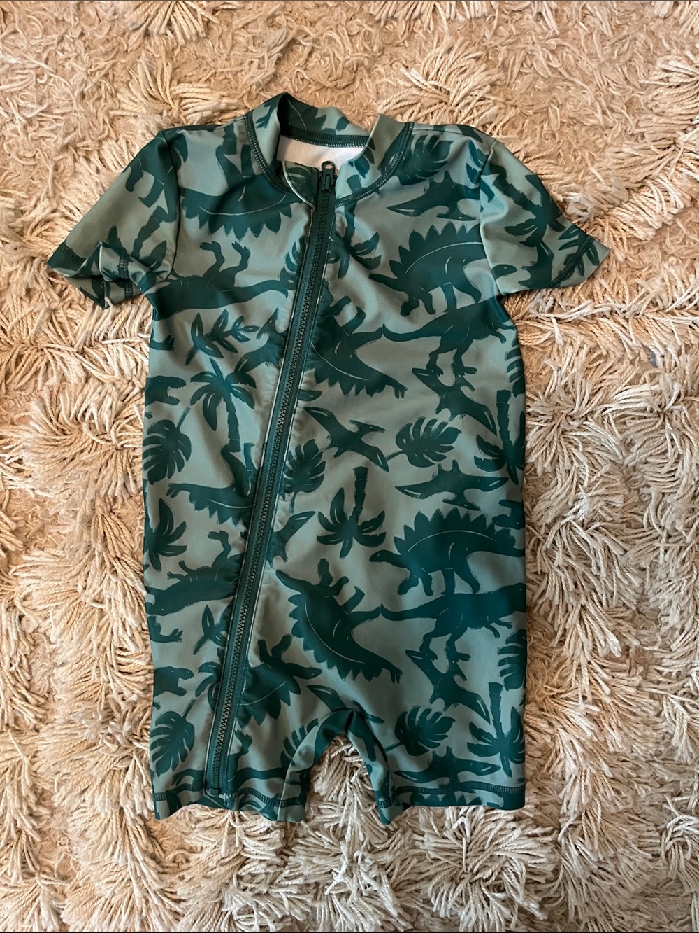 Carter's Teal and Dark Green Dinosaur Zip One-Piece Swimsuit